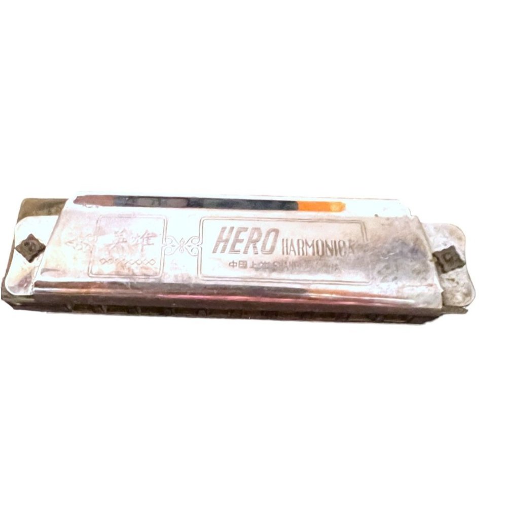 Vintage Hero Harmonica Silver Musical Instrument Shanghai